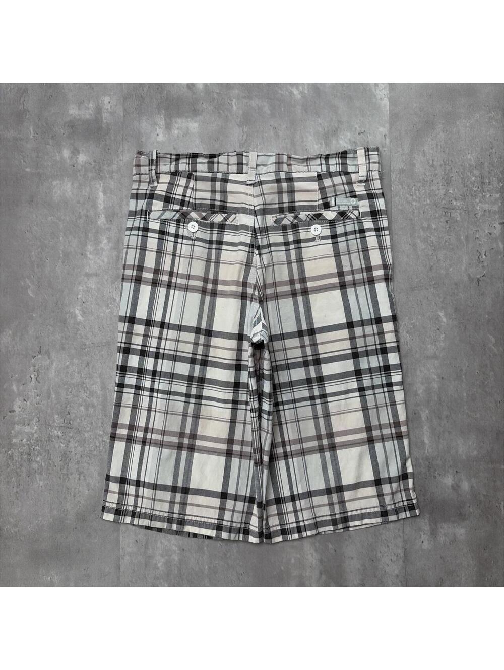 Y2K Beige Southpole Grey Tab Grunge Baggy Plaid Skater Shorts